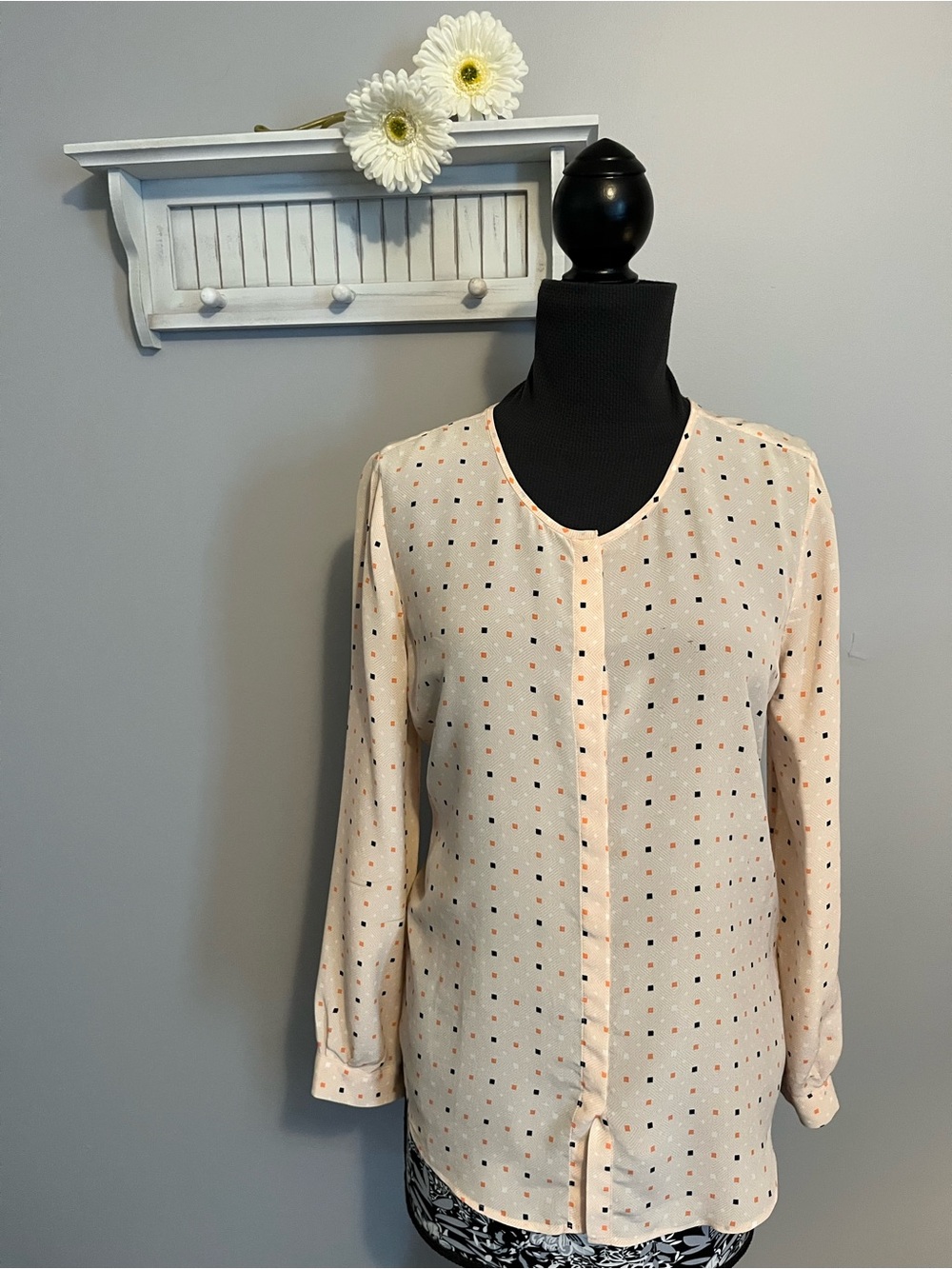 Joie light peach Button-Front Blouse with Multi-Color Dot Print